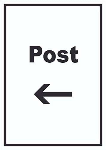 HB-Druck Post Schild mit Text und Richtungspfeil Links Annahme Brief Paket hochkant A4 (210x297mm)