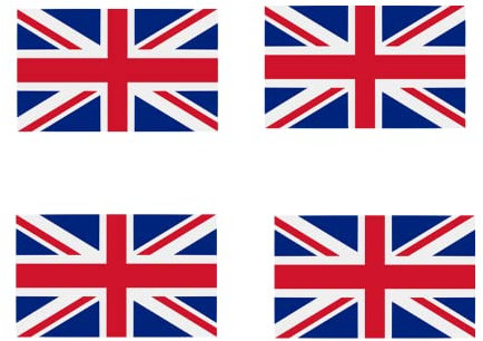 Set of 4 x Union Jack UK Flag Iron on Screen Print Fabric Applique Machine Washable Transfer United Kingdom