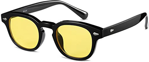 Gtand Unisex Vintage Retro Round Style Tinted Sunglasses For Men Women Fashion Circle Sun Glasses 46mm, C07 Black Frame/Yellow Tinted Lens, 46 mm