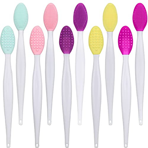 10 pennelli esfolianti in silicone a doppia faccia per labbra, naso, labbra, pelle esfoliante, per un aspetto più liscio e pieno, strumento per la pulizia del viso (colori misti)