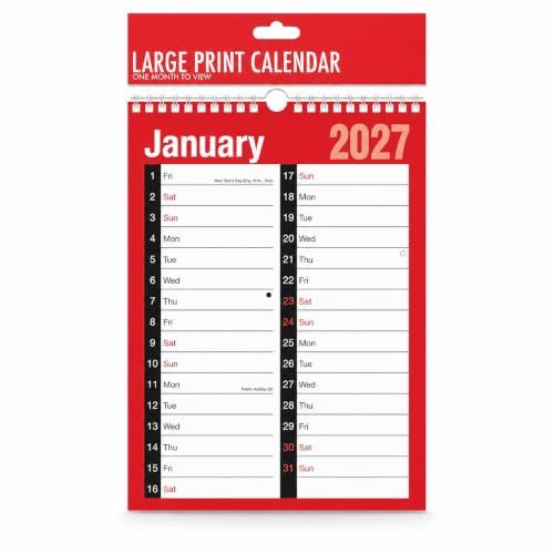 2027 Large Print Calendar Wall Calendar One Month to View Monthly Wall Planner Large Date Calendar 60 GSM Paper Wall Hanging Calendar for Home Office School Family Appointment Organiser