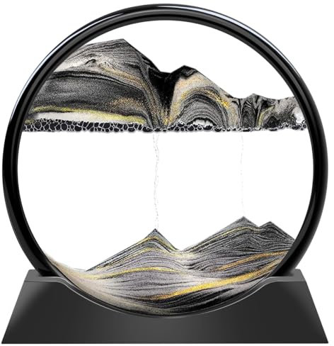 E-feilai Sandbilder Zum Drehen, Dynamisches Sandbild, Bewegende Sandkunst im Glas, 3D Sanduhr Tiefsee-Sandlandschaft, Sandbilder Rund, Fließende Sandmalerei. (Schwarz, 7)