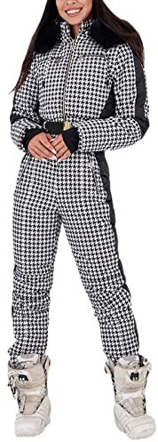 Damen Einteiliger Winter Warme Schnee Skifahren Sätze Outdoor Jumpsuit Langer Overall mit Kapuze Reißverschluss Skianzüge wasserdicht Schneeanzug (Schwarz, S)