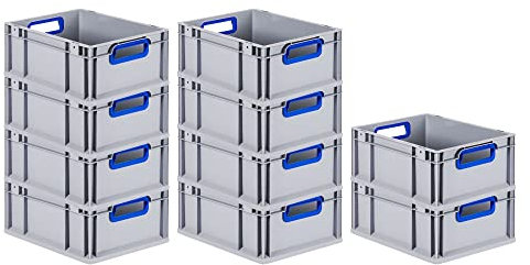 PROREGAL SuperSparSet 10x Eurobox NextGen Color | HxBxT 17x30x40cm | 16 Liter | Griffe blau offen | Glatter Boden | Eurobehälter, Transportbox, Transportbehälter, Stapelbehälter