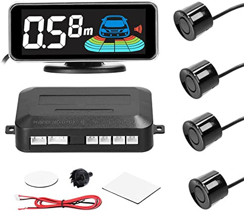 HUIOP Sensore di parcheggio per Auto,Sensore di parcheggio per Auto Sistema Radar di retromarcia con 4 sensori di parcheggio Rilevamento della Distanza Display LCD della Distanza Cicalino di