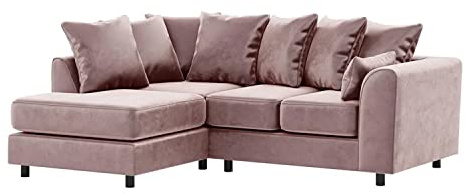 Furnishings For Less UK Pink Corner Sofa | Brooklyn Heather Plush Velvet 4 Seater L Shaped Corner Sofa Full Foam seating LH (Pink, Left Hand Facing)