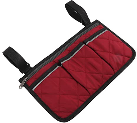 Leftwei Rollstuhl-Seitentasche, Rollstuhl-Armlehnen-Zubehör, Wasserdichtes Polyester-Design mit Mehreren Taschen, Rollstuhl-Seitentasche für Mobile Stühle Im Freien, Babywagen (Schwarze (Rot)