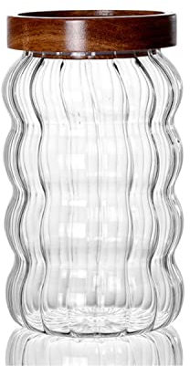 LUCKTE Glass Food Storage Container Jar with Airtight Seal Acacia Wood Lids Clear Glass canister Coffee,Tea,Spice Containers Sugar,Cookies,Nuts,Snack,Candy Jar