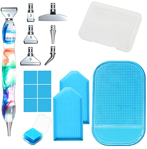 FRUHLING 5D Diamond Painting Pen Resina Diamante Pintura Diamante Pintura Accesorios y Herramientas con 6 Cabezales de Repuesto 6 Diamantes Pintura Pegamento Clay 2 Bandas 1 Esteras Antideslizantes