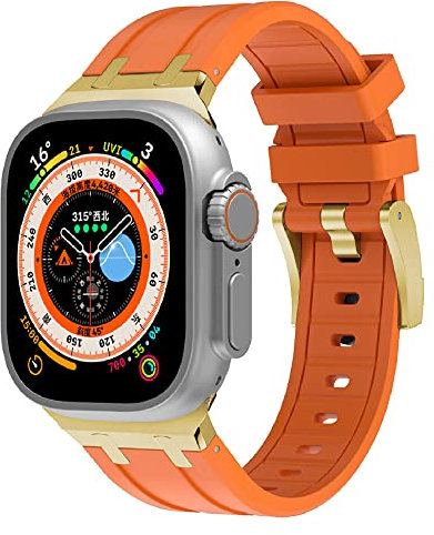 VeveXiao Correa resistente de diseño de lujo compatible con Apple Watch Ultra Band 49mm 45mm 44mm 42mm,correa de silicona impermeable de repuesto para iWatch Series 8 7 6 5 4 3 2 1 SE,Naranja dorado