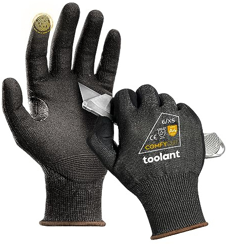 toolant A4 Cut Resistant Work Gloves with Grip, Ultra Thin Safety Glove for Fishing, WoodCarving, Gardening, 1 Pair, Medium
