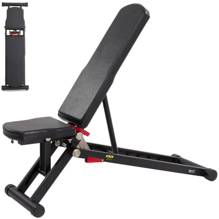 DHT Hantelbank, Verstellbare Hantelbänke für Home Gym, Workout Bank mit Schnell Falten, Neigungsabsenkung Bankdrücken für Ganzkörper Schwarz