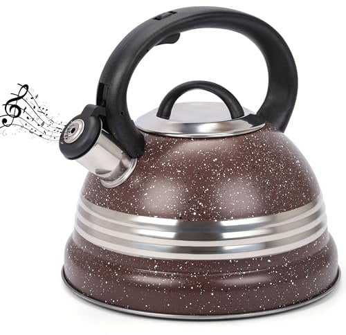 Belle Vous Bouilloire Sifflante Induction Couleur Marron Argenté - Théière 3L pour Cuisinière et Plaque à Induction - Bouilloire de Camping en Acier Inoxydable pour Thé et Café