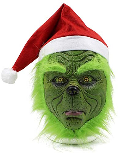 SHIFANQI Grinch Maske Erwachsene,Grinch Kostüm Maske,Weihnachten Kopfbedeckung Latex Performance Requisiten Cute Props Green Monster Mask Garden (Maske), Einheitsgröße