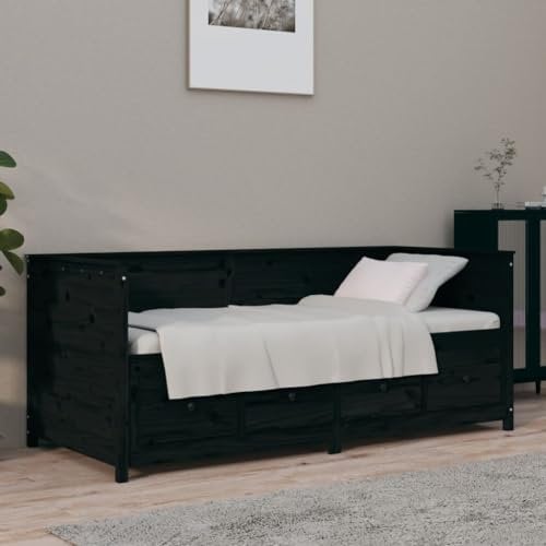 FUDUGEHMIOFWFJJ Tagesbett, daybed Outdoor sofabett Murphy Bed daybed Geeignet für Schlafzimmer Schwarz 75x190 cm Massivholz Kiefer