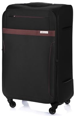 Solier Reisekoffer Koffer mit 4 Rollen Leicht Tourister Trolley Rollkoffer mit Zahlenschloss Groß Reisetrolley (schwarz/braun, L)