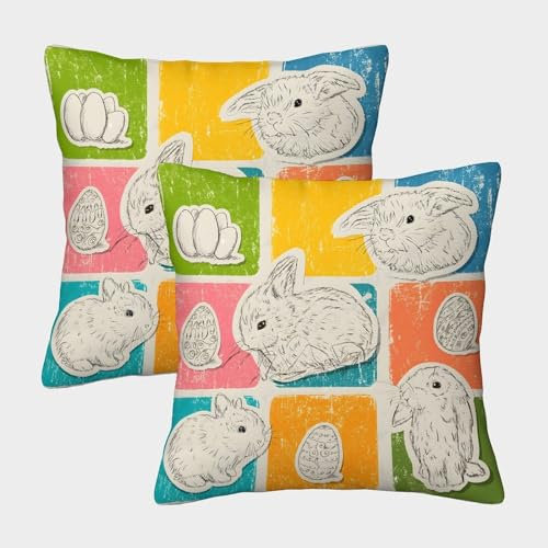 OJBKOBACC Vintage Ostern Kuschelige Kissenbezug 2er Set Für Kinder - Für Sofa Mit Niedlichen Designs, Perfekt Für Kinderzimmer Waschmaschinenfest 45x45cm