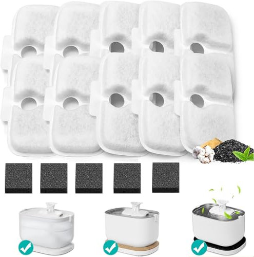 Lot de 12 filtres de rechange pour fontaine à eau pour chat PLWF005 / PLWF115 / PLWF105, 12 éponges pré-filtrantes et 12 filtres de fontaine à chat avec résine au charbon actif