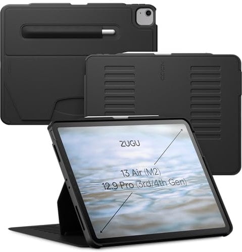 ZUGU CASE for iPad Air Case 13 Inch M3 2025 & M2 2024 / iPad Pro 12.9 inch (3rd/4th Gen), Slim Protective Cover with Apple Pencil Holder, 10 Viewing Angles Auto Wake/Sleep (Black)
