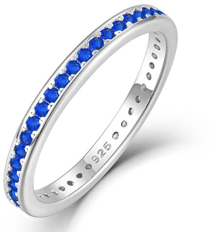 YL Ewigkeitring Stapelbare Ringe 925 Sterling Silber Saphir Geburtsstein Ring Verlobungsringe Memoire Ringe Schmuck Geschenke für Damen Mutter Freundin,Größe52