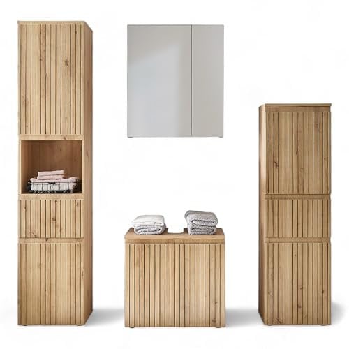 AUSTIN Badezimmermöbel Set in Artisan Eiche Optik, Wildeiche Optik FSC-zertifiziert - Modernes Badmöbel Set 4-teilig - 200 x 181 x 36 cm (B/H/T)