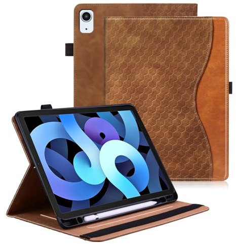 Vkooer Hülle für iPad Air 11 Zoll M2 (2024), iPad Air 5./4. Generation 2022/2020 10.9 Zoll Schutzhülle mit Pencil Halter Ledertasche Cover Case mit Auto Schlaf/Aufwach Kartentasche - Braun