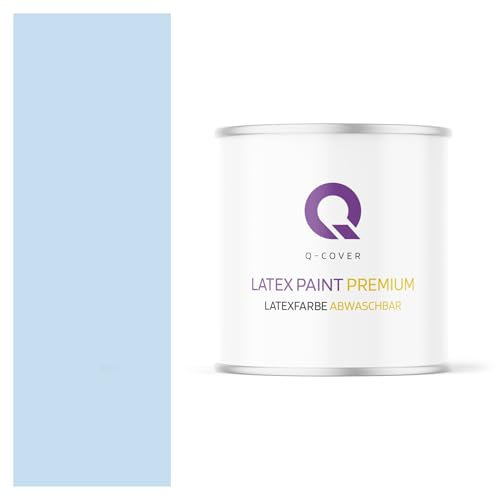 Q-COVER Latexfarbe Abwaschbar 2L (ca.14m2) Hellblau Farbton Innenfarbe Wandfarbe Deckenfarbe Klasse 2 Mattfarbe Für Allergiker Scheuerfest Geruchlos Frei Von Voc