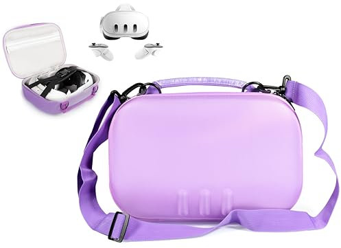 GETGEAR VR Headset Case for compatible with Meta Quest 3/ 3s, Portable travel organizer for VR and controllers with shoulder strap, also fits for Meta Quest 2, Oculus Quest 3, Vision Pro (Purple)