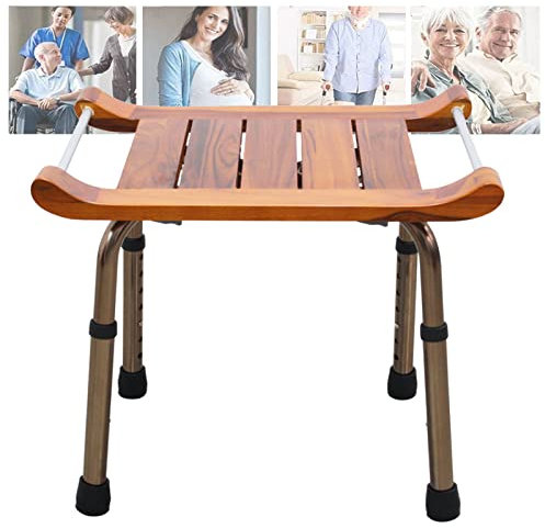 Tabouret de douche en bambou avec accoudoirs réglables en hauteur et pieds antidérapants pour personnes âgées jusqu'à 136 kg