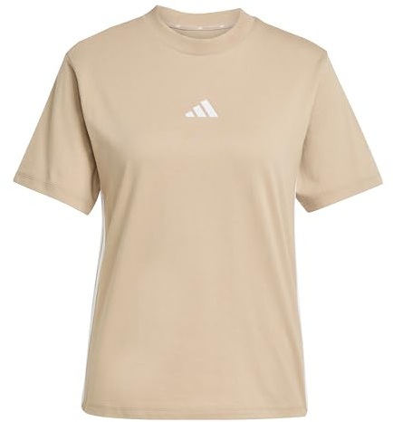 adidas Women's Essentials 3-Stripes Cotton T-Shirt, Warm Sandstone/White, L
