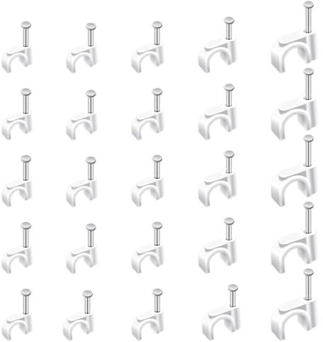 800 Pcs Cable Nail Clips, 5 Sizes(4mm 5mm 6mm 8mm 10mm) Round Cable Nails Clips Wire Tidy Clips Pins Cable Tacks, Durable Cable Wall Nail Clips for Organizing Ethernet Electrical Cables Wires(White)