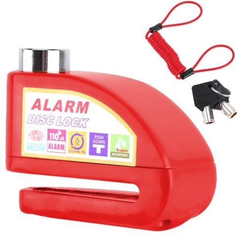 Junterone Motorbike Alarm Disc Brake Lock,Motorcycle Disc Lock with Reminder Cable and Carry Pouch for Bike, Moped, Motocross