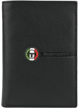 Sergio Tacchini Vertikale Herren-Geldbörse aus echtem Leder, Schlank mit Kartenfächern