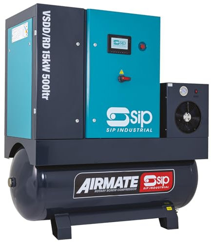 SIP VSDD/RD Rotary Screw Air Compressor, Direct Drive with Dryer, 400V 500L 20hp / 15kW 145psi / 10 Bar 66CFM 62dB