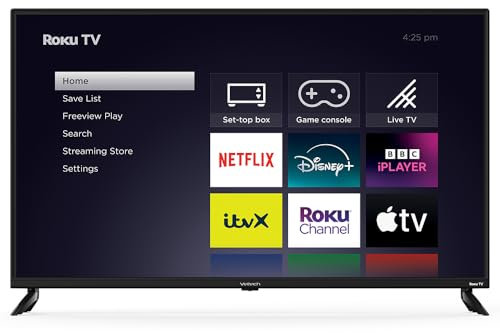 VELTECH 43 4K UHD Roku Smart TV,43 Inch with Apple TV+,BBC, Netflix, Freeview Play,Dolby Audio,HDR,Dolby Vision,HDMI USB Port UHD Television,Large Screen for Living Room and Office