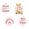 4er Set Baby DIN A3 Bilder mit Gepard, Regenbogen und Sprüchen, Poster mit Tiermotiv für Babyzimmer, 200g/m² Papier, Kinderzimmer Wanddeko, für Bilderrahmen, Dekoration für Jungen & Mädchen, Rosa