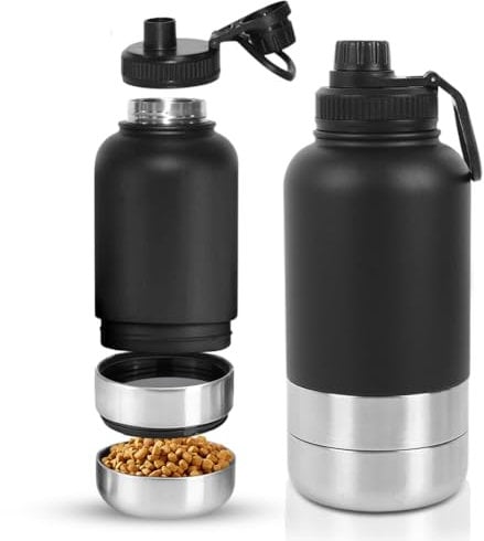 Piashow Dog Water Bottle for On the Go, Stainless Steel Dog Water Bottle with Water Bowl and Food Bowl, Insulated Dog Drinking Bottle for On the Go 32 oz, for Travel, Hiking, Walking