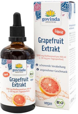Govinda Bio Grapefruit Extrakt (100ml) | Hochdosiert - 1200mg Bioflavonoide | 100% Natürlich & ohne Zusätze | Vegan | Alkoholfrei | aus Kern und Schale | In Deutschland produziert