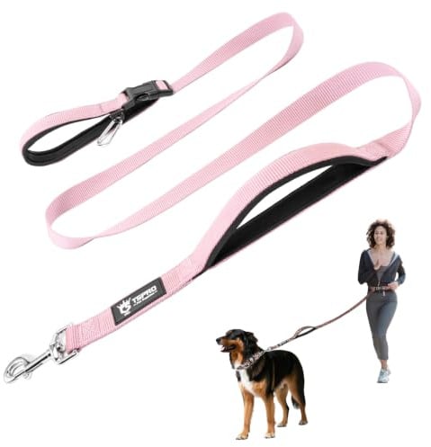 TSPRO Freihandleine Hund Verstellbar für Mittelgroße & Große Hunde | Mit Polstergriff, drehbarem Karabiner und Traffic-Griff für Training, Wandern und tägliche Spaziergänge (Rosa 25)