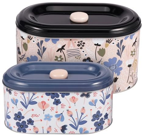 Foppla 2 Pcs Storage Tins,Cookie Tin with Lid Iron Biscuit Tin Decorative Cookie Jar Multipurpose Candy Canister for Tea Coffee Powder Snack Cosmetic Jewelry(style 4)