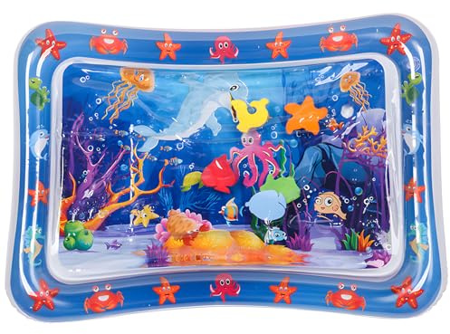 Wassermatte Baby,Spielmatte Baby Krabbelmatte Ba-by,Aufblasbare Wasserspielmatte Wasser Spielzeug für Bauchlagentraining mit Meerestier Design,Babyspielzeug ab 3/6/9 Monate(66x50cm)