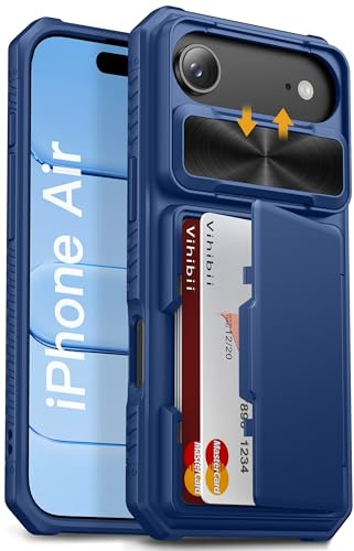Vihibii für iPhone Air Hülle mit Kartenhalter (4 Karten), Blau | Protection Cache Camera, RFID Blocage, TPU Protection Militaire Antichoc, Anti Rayures Robuste Bumper Étui pour iPhone 17 Air