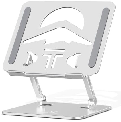 Tobeoneer Laptop Ständer Aluminium Ergonomische Laptop Stand 15,6 Zoll | Breite Basis mit Doppelstützen, Höhenverstellbar,Faltbares Design,Stabil & rutschfest,Verbesserte Wärmeableitung Silber