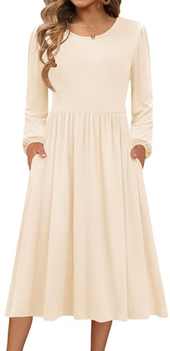 Zeagoo Dresses for Women UK Winter Long Sleeve Dress Crew Neck Midi Dresses | Ladies Tunic Dresses | Elegant Knitted Dress | Autumn A Line Dresses | Casual Lightweight Dress with Pockets | S-XXL