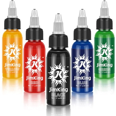 JimKing Tattoo Farbe Black Professionelle Tribal Liner Outlining Dauerhafte Schwarz Tattoos Tinte Set Hochwertig Körperfarben Microblading Pigment Für TäTowierer - Vegan (1oz)30ML-5pcs