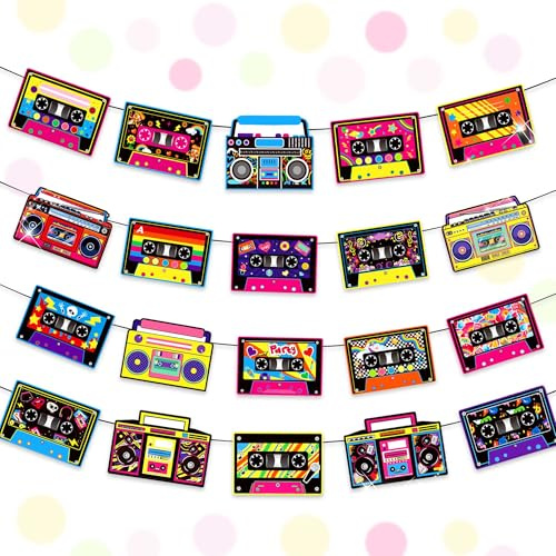 Cassette Tape Banners Retro 80s Cassette Player Party Decorations | Radio Boom Box Cutout Banners Retro 70‘s 80's 90's Music Birthday Party Decor Supplies