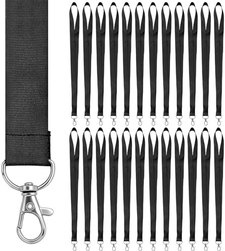 Piuluvor® 25 Stück Schlüsselband zum Umhängen 45 × 2 cm Lanyard Schwarz | Lanyards mit Drehbarem Metallclip, Schlüsselbänder Schwarz Schlüsselband für Schlüssel Ausweis Namensschild Trillerpfeifen