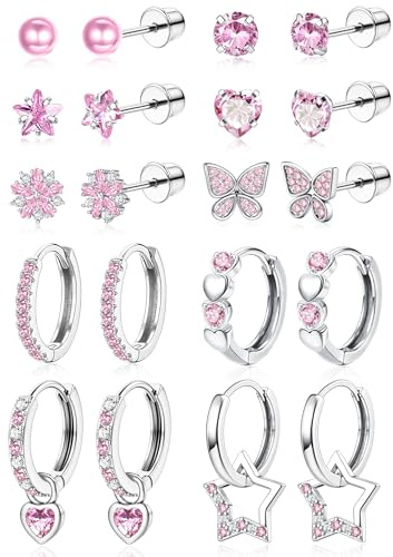 MILACOLATO 10 Paia Orecchini Bambina Anallergici Acciaio Chirurgico Set | Orecchini Donna Piccoli Perla CZ Fiore Cuore Stella Orecchino Cerchio Set Bambina Regali Gioielli Donna
