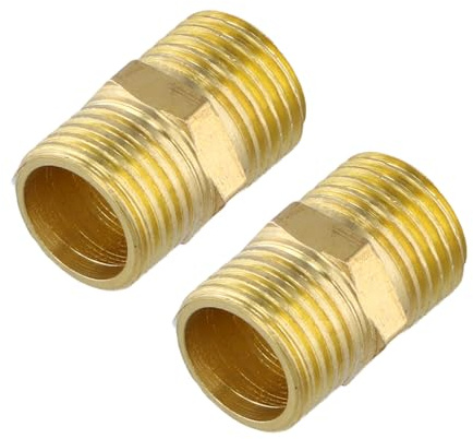 Culinavog 2 Pcs 1/2 Male BSP Thread Brass Pipe Connector, Brass Pipe Fitting Adapter, Double Nipple 1/2 Inch Threaded Fittings, Straight Pipe Hex Fitting for Pipe Connecting Conversion, Garden (1/2)