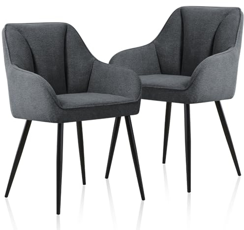 JaHECOME 4er-Set Samt Esszimmerstühle mit mit atmungsaktivem Stoff und Armlehne, Esszimmersessel mit Stahlbeinen Scandinavian Vintage Design für Esszimmer, Restaurant und Wohnzimmer (2, grau)